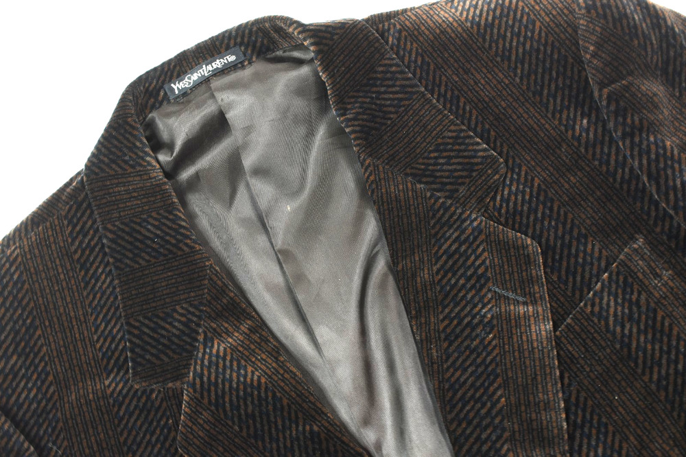 Vintage Yves Saint Laurent YSL Blazer Mens 40R Brown Velvet Stripe Two-Button